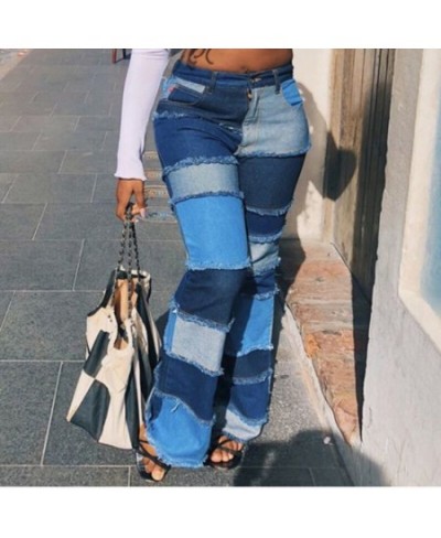 2023 Color Block High Waist Flare Jeans With Pockets 2023 Streetwear Sexy Ladies Trousers Bell Bottoms Skinny Denim Jean Pant...