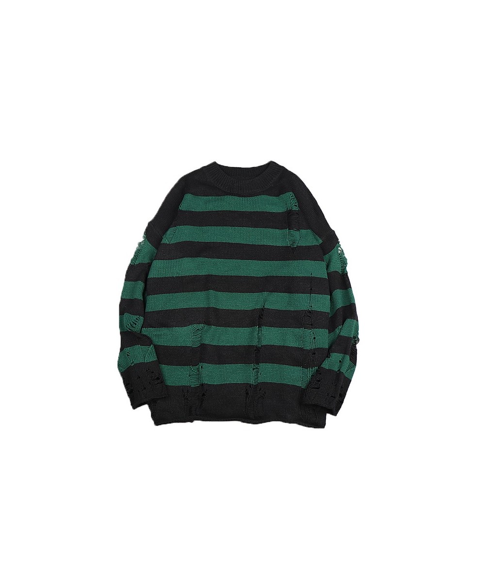 Gothic Sweater Women Unisex Knitted Pullovers Punk Hollow Out Hole Broken Jumper Ladies Oversized Striped Sweaters Loose Tops...