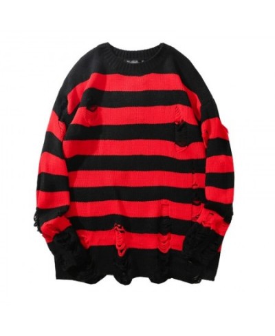 Gothic Sweater Women Unisex Knitted Pullovers Punk Hollow Out Hole Broken Jumper Ladies Oversized Striped Sweaters Loose Tops...