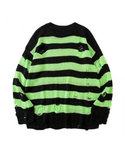 Gothic Sweater Women Unisex Knitted Pullovers Punk Hollow Out Hole Broken Jumper Ladies Oversized Striped Sweaters Loose Tops...