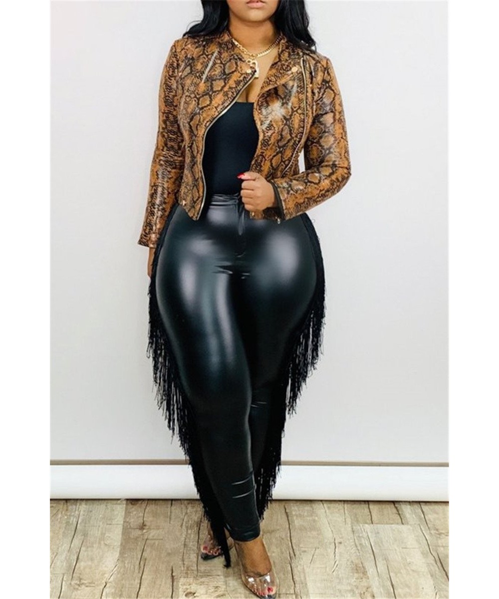 Plus Size Women Pants PU Leather Fringed Trousers 2022 Fall Female Elegant Pants Lady Casual Designer Tassel Trousers Wholesa...