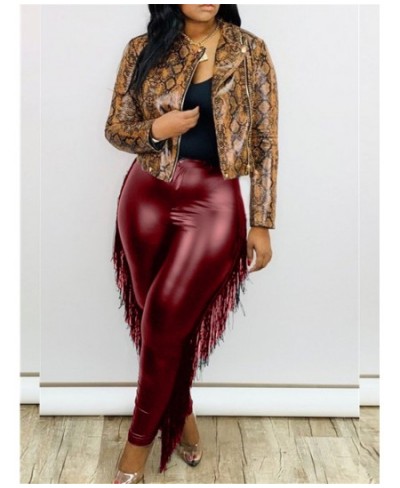 Plus Size Women Pants PU Leather Fringed Trousers 2022 Fall Female Elegant Pants Lady Casual Designer Tassel Trousers Wholesa...