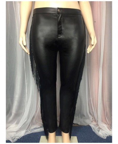 Plus Size Women Pants PU Leather Fringed Trousers 2022 Fall Female Elegant Pants Lady Casual Designer Tassel Trousers Wholesa...