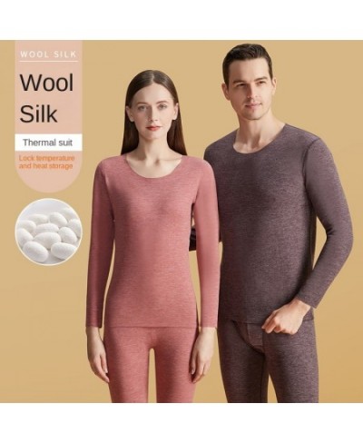 Silk Wool Men's Women's Layer Warm German Velvet Double-sided Sanding Thermal Underwear Suit Autumn Clothes Pants Thickening ...