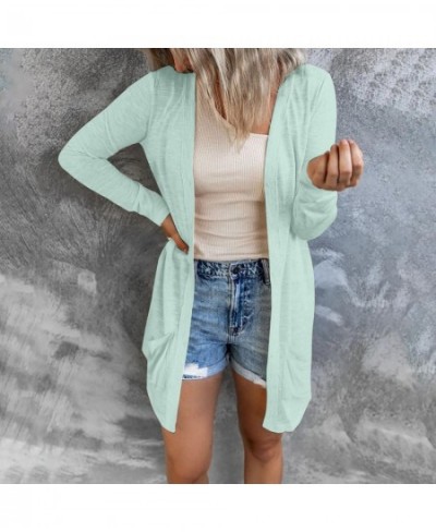 Women's Open Front Lightweight Long Cardigan Button Down Loose Solid Outerwear With Pockets Popcorn Tops Fast Shipping $28.78...