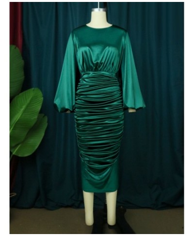 Plus Size Fall on The New Lantern Sleeve Pleated Design Dress Ladies Style Fashion Comfortable Banquet Evening Dress $71.08 -...