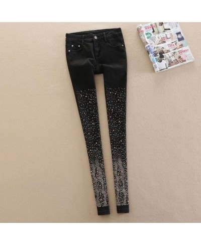 wholesale Fashion Manually worn hole diamond beading jeans female street style diamond pencil jeans wq2195 $44.77 - Jeans