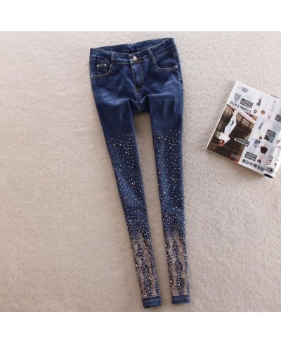 wholesale Fashion Manually worn hole diamond beading jeans female street style diamond pencil jeans wq2195 $44.77 - Jeans