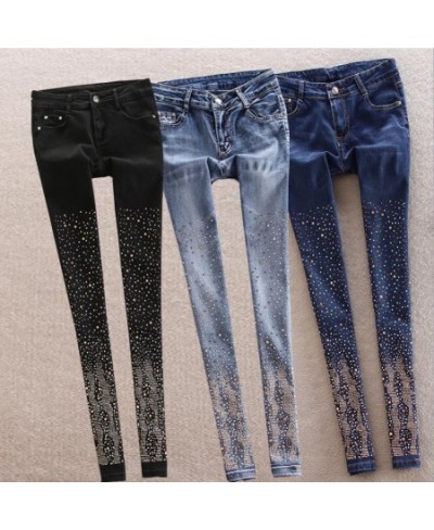 wholesale Fashion Manually worn hole diamond beading jeans female street style diamond pencil jeans wq2195 $44.77 - Jeans