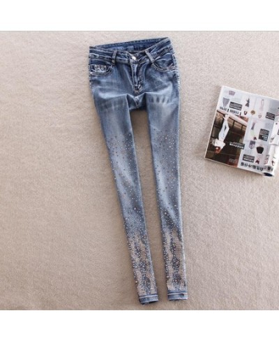 wholesale Fashion Manually worn hole diamond beading jeans female street style diamond pencil jeans wq2195 $44.77 - Jeans