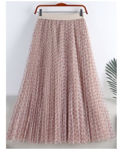 Maxi Pleated Tulle Skirt Women 2022 Summer Fashion Aesthetic Floral Print Mesh A Line High Waist Long Skirt Female Purple $36...