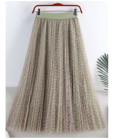 Maxi Pleated Tulle Skirt Women 2022 Summer Fashion Aesthetic Floral Print Mesh A Line High Waist Long Skirt Female Purple $36...