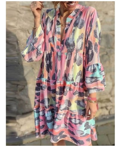 Elegant Women Soft Beach Loose Dress Summer Colorful Casual Holiday Party Print Dress Lady Long Sleeve Streetwear Dress $39.0...