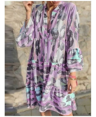 Elegant Women Soft Beach Loose Dress Summer Colorful Casual Holiday Party Print Dress Lady Long Sleeve Streetwear Dress $39.0...