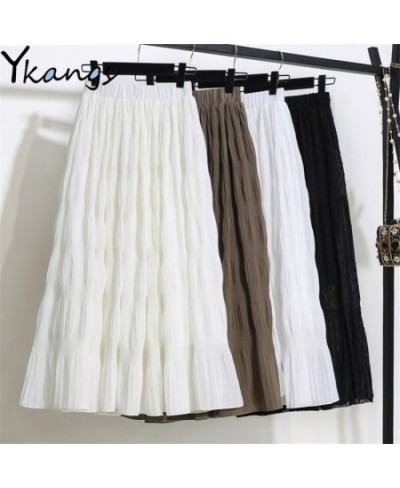 Plus Size Black Long Skirt Women Stretch High Waist Solid Chiffon A-Line Skirt Casual Pleated midi Skirt Faldas Saias $32.41 ...