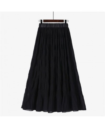 Plus Size Black Long Skirt Women Stretch High Waist Solid Chiffon A-Line Skirt Casual Pleated midi Skirt Faldas Saias $32.41 ...