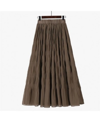 Plus Size Black Long Skirt Women Stretch High Waist Solid Chiffon A-Line Skirt Casual Pleated midi Skirt Faldas Saias $32.41 ...