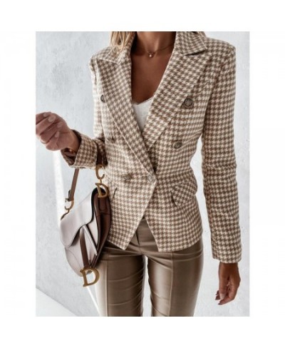 Autumn New Suit Jacket Women Casual Fashion Double Breasted Suit Plaid Blazer Jacket Female Print Temperament Commuter Wear N...