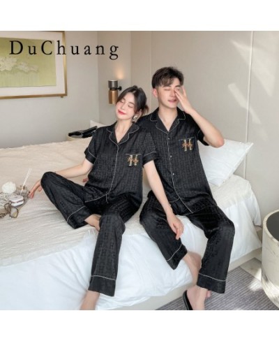 [Women's pajamas] 2023 New Couple Pajamas Spring/Summer Ice Silk Imitation Silk Thin Sweet Home Fur Set $42.38 - Sleepwears