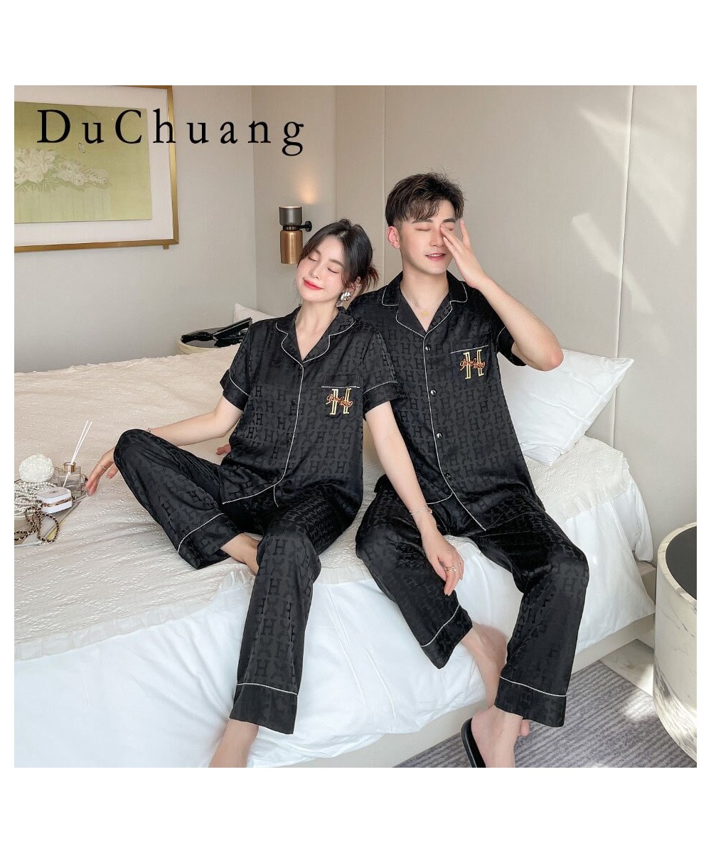 [Women's pajamas] 2023 New Couple Pajamas Spring/Summer Ice Silk Imitation Silk Thin Sweet Home Fur Set $42.38 - Sleepwears