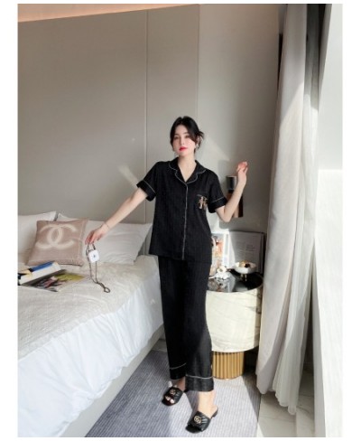 [Women's pajamas] 2023 New Couple Pajamas Spring/Summer Ice Silk Imitation Silk Thin Sweet Home Fur Set $42.38 - Sleepwears