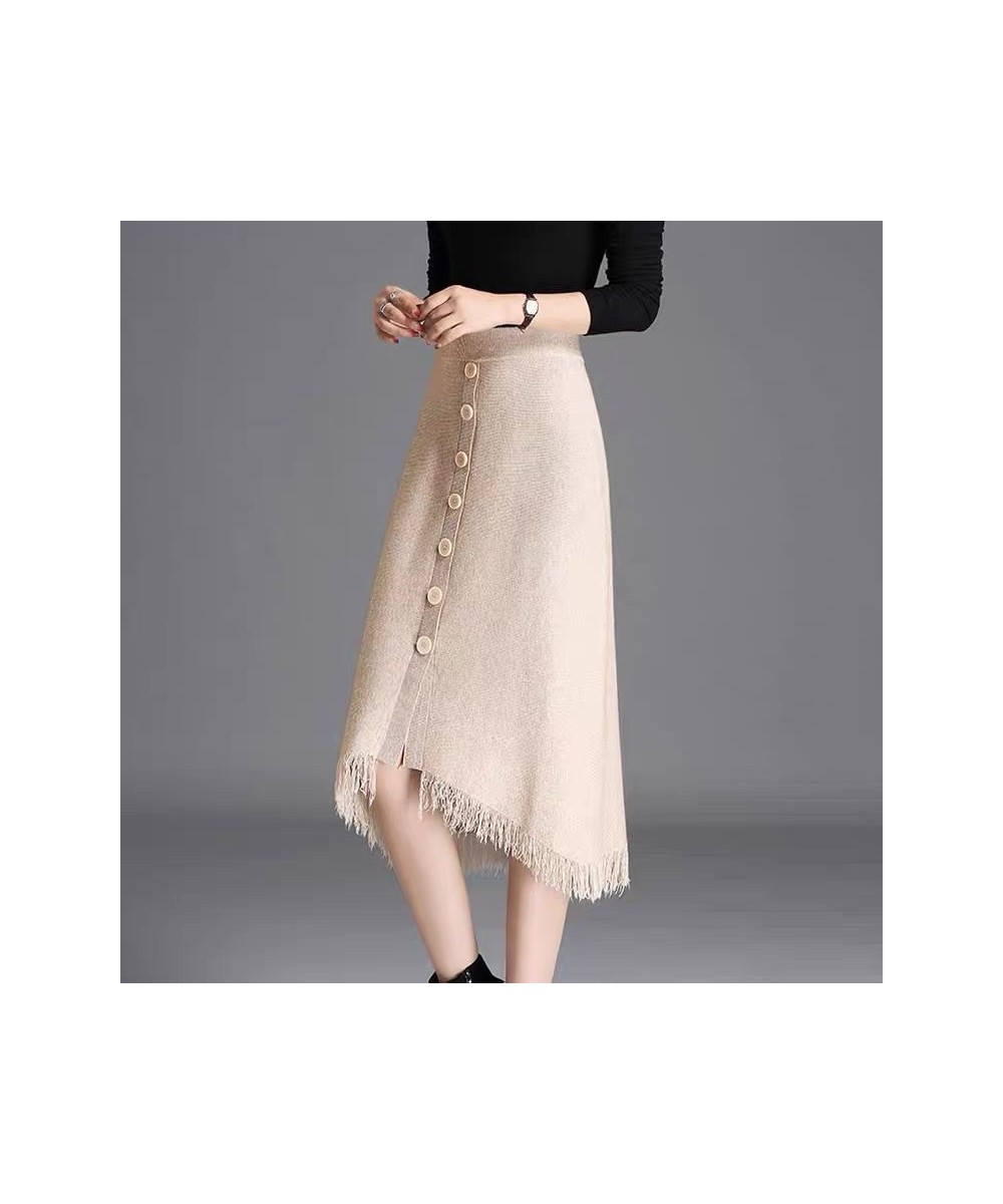 Women 2023 Autumn Winter Fashion Mid-Long Knitted Skirt Female New Irregular Button Skirts Ladies Slim Packsge Hip Skirts V53...