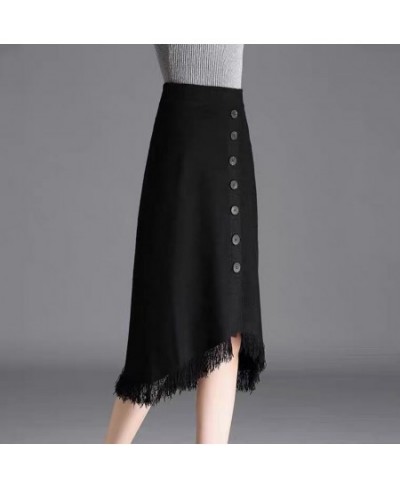 Women 2023 Autumn Winter Fashion Mid-Long Knitted Skirt Female New Irregular Button Skirts Ladies Slim Packsge Hip Skirts V53...