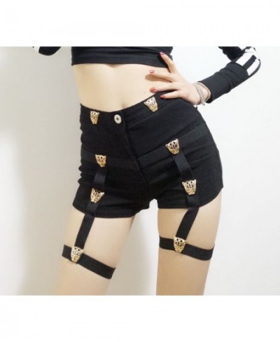 Punk Rock Sexy High Waist Shorts Women Metal Leopard Button Decoration High Elastic Band Hollow Out Hip Pop Fashion Short $33...