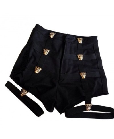 Punk Rock Sexy High Waist Shorts Women Metal Leopard Button Decoration High Elastic Band Hollow Out Hip Pop Fashion Short $33...