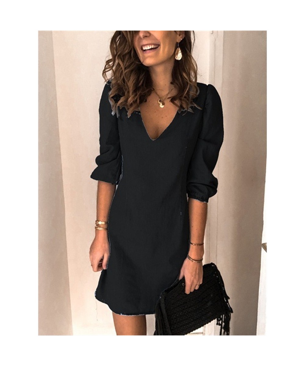 V Neck Dress for Women Spring Summer 2023 New Korean Fashion Solid Chic Dresses Office Ladies Oversized Elegant Dress $37.52 ...