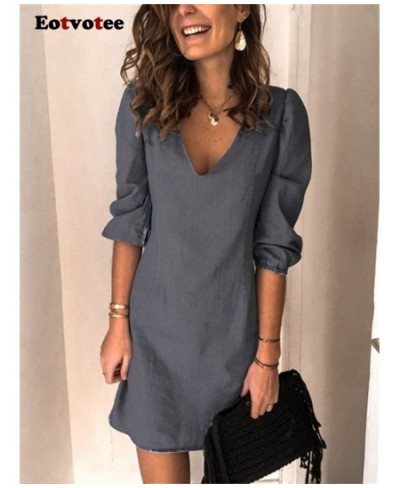 V Neck Dress for Women Spring Summer 2023 New Korean Fashion Solid Chic Dresses Office Ladies Oversized Elegant Dress $37.52 ...