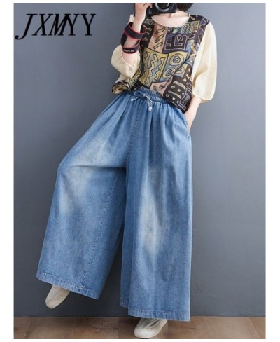 2023 Spring And Summer Fashion New Washed Jeans Wide Leg Pants Retro Casual Simple Loose Large Size Elastic Pants Trendy $47....