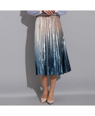 Winter Spring High Waist Skirts Womens A-line Skirts Patchwork Pleated Skirt Velvet for Women Gradient Pleated Women's Skirt ...