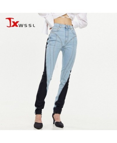 Fashion Stitching Jeans Women 2022 Spring Blue Black Color Matching Slim High waist Denim Pencil Pants Female Street Trousers...