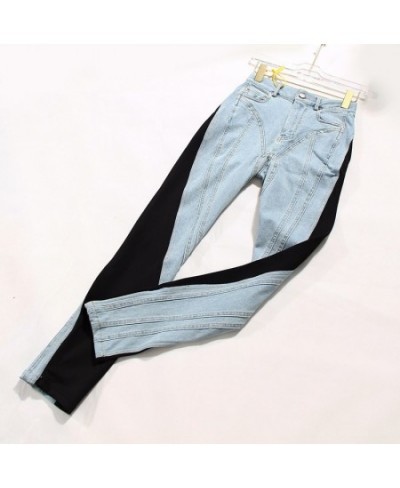 Fashion Stitching Jeans Women 2022 Spring Blue Black Color Matching Slim High waist Denim Pencil Pants Female Street Trousers...