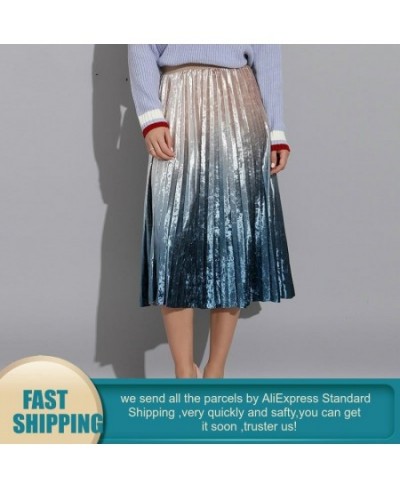 Winter Spring High Waist Skirts Womens A-line Skirts Patchwork Pleated Skirt Velvet for Women Gradient Pleated Women's Skirt ...