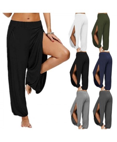 Women Fashion Yoga Pants High Waisted Slit Wide Leg Haren Pants Gym Leggings Casual Solid Hollow Workout Trousers Gym Home We...