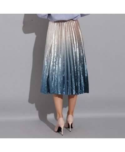 Winter Spring High Waist Skirts Womens A-line Skirts Patchwork Pleated Skirt Velvet for Women Gradient Pleated Women's Skirt ...