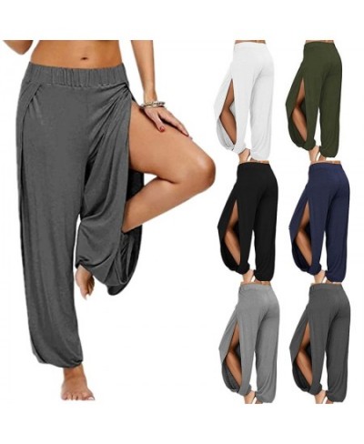 Women Fashion Yoga Pants High Waisted Slit Wide Leg Haren Pants Gym Leggings Casual Solid Hollow Workout Trousers Gym Home We...