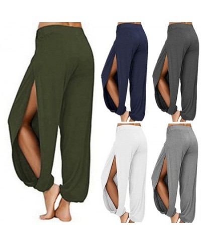 Women Fashion Yoga Pants High Waisted Slit Wide Leg Haren Pants Gym Leggings Casual Solid Hollow Workout Trousers Gym Home We...