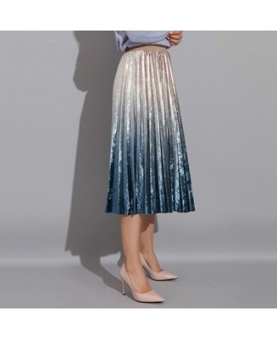 Winter Spring High Waist Skirts Womens A-line Skirts Patchwork Pleated Skirt Velvet for Women Gradient Pleated Women's Skirt ...