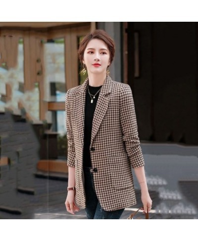 Houndstooth Suit Jacket Female Spring And Autumn 2023 Korean Pocket Loose Temperament Slim Fashion Joker Suit Ladies Tide5XL ...