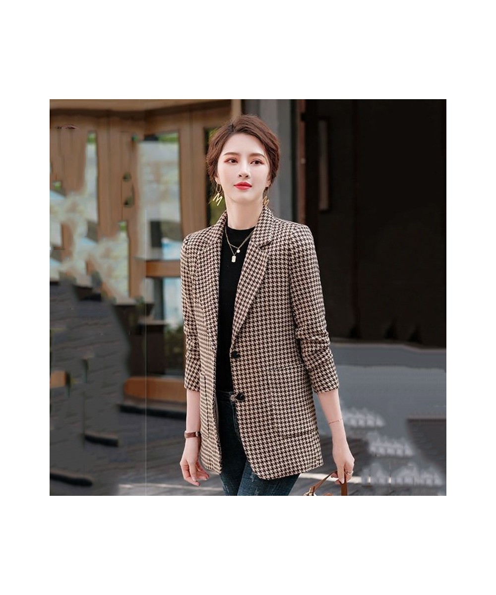 Houndstooth Suit Jacket Female Spring And Autumn 2023 Korean Pocket Loose Temperament Slim Fashion Joker Suit Ladies Tide5XL ...