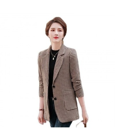 Houndstooth Suit Jacket Female Spring And Autumn 2023 Korean Pocket Loose Temperament Slim Fashion Joker Suit Ladies Tide5XL ...