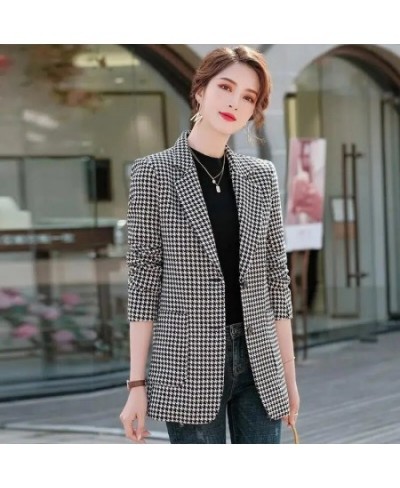 Houndstooth Suit Jacket Female Spring And Autumn 2023 Korean Pocket Loose Temperament Slim Fashion Joker Suit Ladies Tide5XL ...