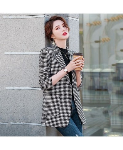 Houndstooth Suit Jacket Female Spring And Autumn 2023 Korean Pocket Loose Temperament Slim Fashion Joker Suit Ladies Tide5XL ...