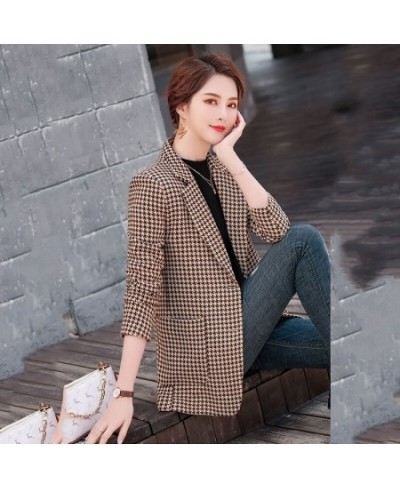 Houndstooth Suit Jacket Female Spring And Autumn 2023 Korean Pocket Loose Temperament Slim Fashion Joker Suit Ladies Tide5XL ...