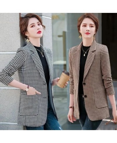 Houndstooth Suit Jacket Female Spring And Autumn 2023 Korean Pocket Loose Temperament Slim Fashion Joker Suit Ladies Tide5XL ...