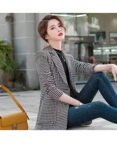 Houndstooth Suit Jacket Female Spring And Autumn 2023 Korean Pocket Loose Temperament Slim Fashion Joker Suit Ladies Tide5XL ...