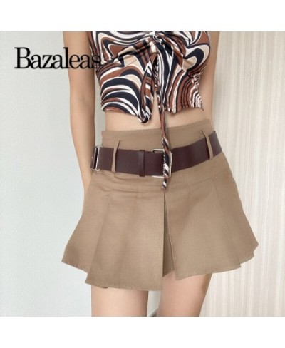 Brown Black With Belt Women Pleated Skirt Saia Womens Mini High Waist Short Skirt $35.92 - Skirts